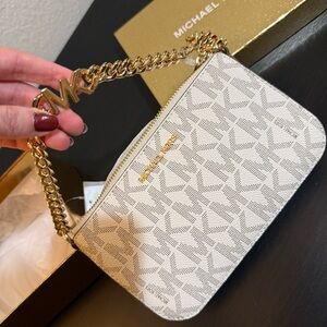Michael Kors Gold and Cream Patterned Wristlet